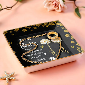 To My Bestie, Thank You With Flowers - Personalized Custom Jewelry Dish, Ceramic Dish, Square Shape - BST260_SCRF