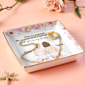 Will You Be My Bridesmaid, Flowers, Two Women - Personalized Custom Jewelry Dish, Ceramic Dish, Square Shape - BST468_SCRF