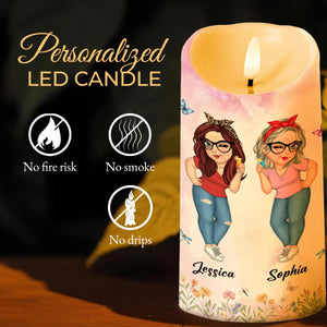 To My Old Friend, Unbiological Sister With Flowers And Butterflies - Personalized Custom LED Candle - BST478_LECA
