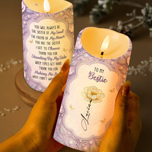 To My Bestie, Flower And Butterflies Design - Personalized Custom LED Candle - BST485_LECA