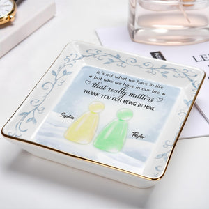 Thank You For Being In Mine With Abstract Figures And Floral Designs - Personalized Custom Jewelry Dish, Ceramic Dish, Square Shape - BST492_SCRF