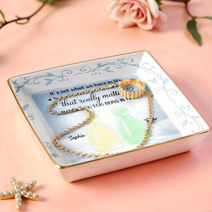 Thank You For Being In Mine With Abstract Figures And Floral Designs - Personalized Custom Jewelry Dish, Ceramic Dish, Square Shape - BST492_SCRF