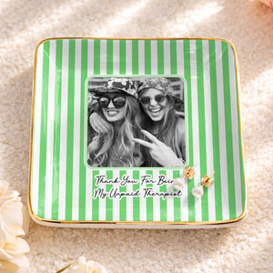 Thank You For Being My Unpaid Therapist, Striped Design - Personalized Custom Jewelry Dish, Ceramic Dish, Square Shape - BST504_SCRF