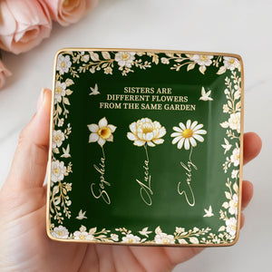 Sisters Different Flowers Same Garden - Personalized Custom Jewelry Dish, Ceramic Dish, Square Shape - BST508_SCRF