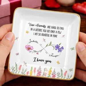 True Friends Are Hard To Find With Flowers And Butterflies - Personalized Custom Jewelry Dish, Ceramic Dish, Square Shape - BST509_SCRF