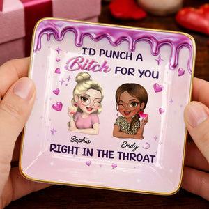 Id Punch A B*tch For You Girls Drinking Cocktails - Personalized Custom Jewelry Dish, Ceramic Dish, Square Shape - BST536_SCRF