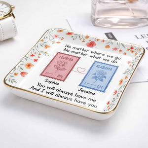 No Matter Where We Go Custom Postage Stamps And Flowers - Personalized Custom Jewelry Dish, Ceramic Dish, Square Shape - BST538_SCRF
