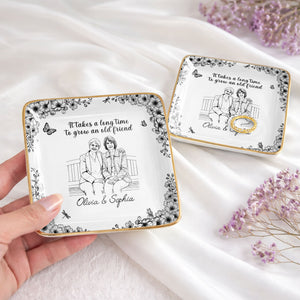 It Takes A Long Time To Grow An Old Friend Flower Portrait - Personalized Custom Jewelry Dish, Ceramic Dish, Square Shape - BST674_SCRF