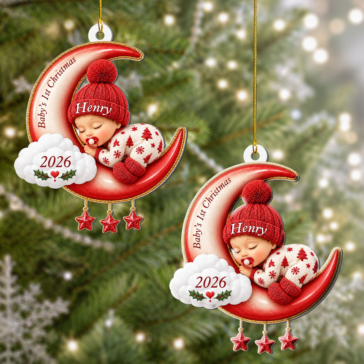 Baby First Christmas Gifts, Cute Baby Sleeping On Moon 3D Relief - Personalized Ornament