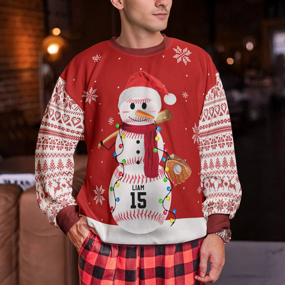 Baseball, Basketball, Football Snowman, Sport Snowman - Personalized Ugly Sweater - Christmas Gift For Her, Him