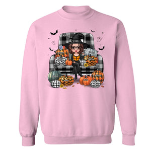 Buffalo Plaid Halloween Truck Pumpkin Doll Grandma Mom Witch Personalized Shirt