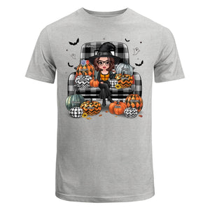Buffalo Plaid Halloween Truck Pumpkin Doll Grandma Mom Witch Personalized Shirt