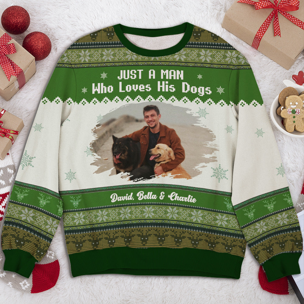 Just A Man And His Handsome Dogs Photo - Personalized All-Over-Print Sweatshirt