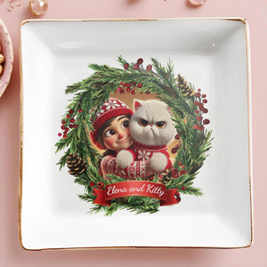 Cartoon Characters Of You And Your Pet, Funny Grumpy Face - Personalized Custom Jewelry Dish - CAT008_SCRD