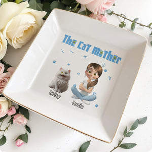 The Cat Mother, Ceramic Square Dish - Personalized Custom Jewelry Dish, Square Ceramic Dish - CAT017_SCRD