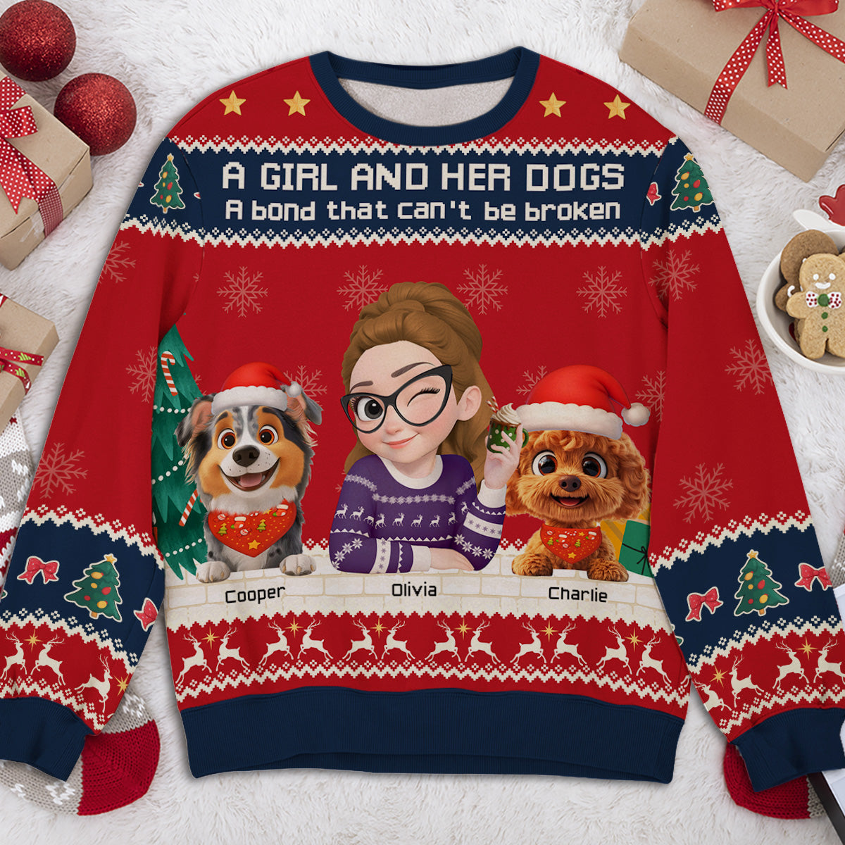 A Girl And Her Dog Christmas Ver 2 - Personalized All-Over-Print Sweatshirt