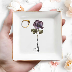Blossom With Grace Elegant Flower Design - Personalized Custom Jewelry Dish - CPL058_SCRD