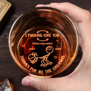 I Effing Love You, Hearts And Stick Figures - Personalized Engraved Whiskey Glass - CPL1069_EWG