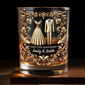 Celebrate Special Milestone, Wedding Dress And Suit - Personalized Custom Whiskey Glass - CPL1099_RWG