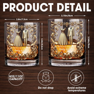 Celebrate Special Milestone, Wedding Dress And Suit - Personalized Custom Whiskey Glass - CPL1099_RWG