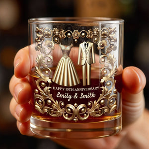 Celebrate Special Milestone, Wedding Dress And Suit - Personalized Custom Whiskey Glass - CPL1099_RWG