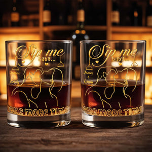 Sip Me Baby One More Time With Couples And Heart Design - Personalized Custom Whiskey Glass - CPL1233_RWG