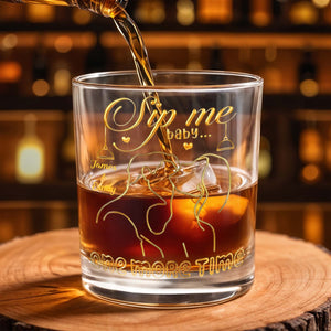 Sip Me Baby One More Time With Couples And Heart Design - Personalized Custom Whiskey Glass - CPL1233_RWG