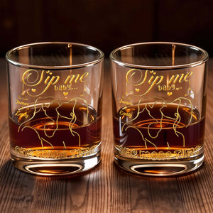 Sip Me Baby One More Time With Couples And Heart Design - Personalized Custom Whiskey Glass - CPL1233_RWG