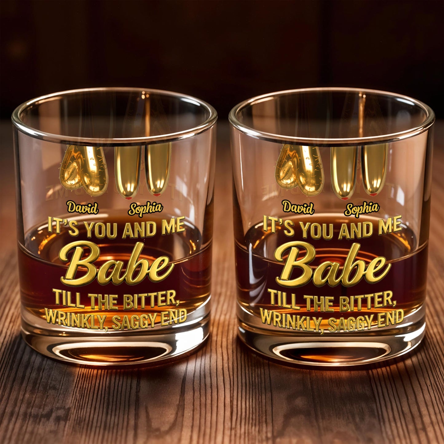 It's You And Me Babe Till The Bitter End - Personalized Custom Whiskey Glass - CPL1293_RWG