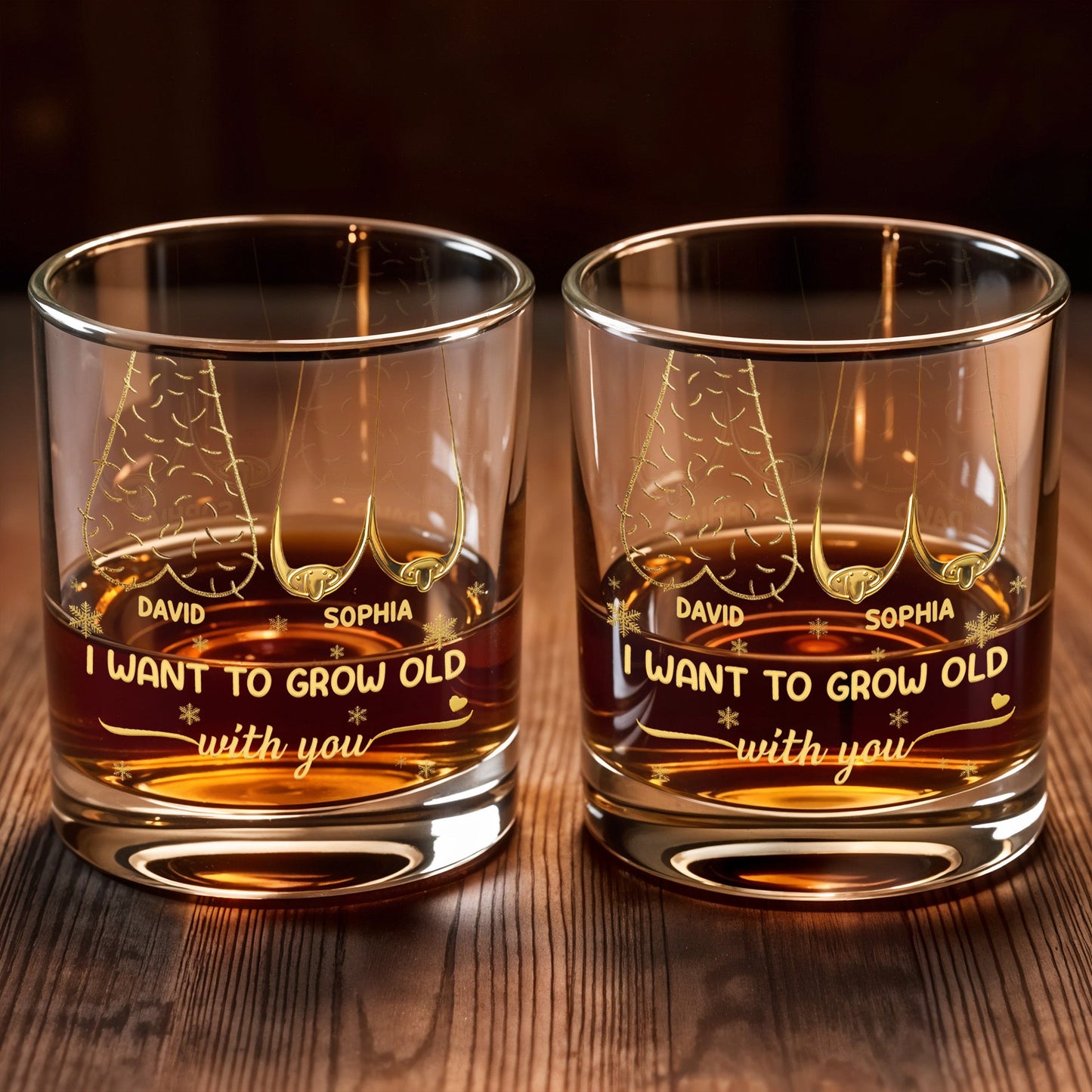 I Want To Grow Old With You, Tree Rings Design - Personalized Custom Whiskey Glass - CPL1334_RWG