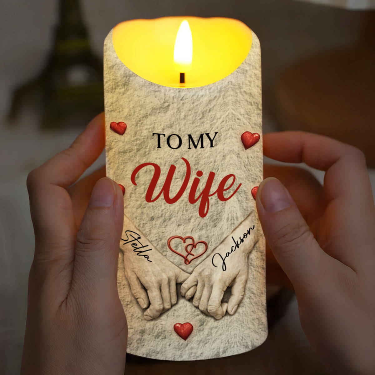 To My Wife I Wish I Could Turn Back The Clock Holding Hands - Personalized Custom LED Candle - CPL1366_LECA