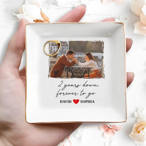 Two Years Down Forever To Go Custom Photo Heart - Personalized Custom Jewelry Dish, Square Ceramic Dish - CPL1459_SCRD