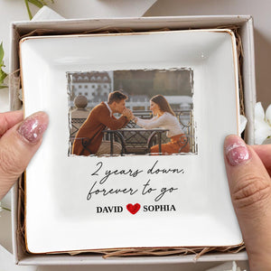 Two Years Down Forever To Go Custom Photo Heart - Personalized Custom Jewelry Dish, Square Ceramic Dish - CPL1459_SCRD