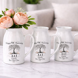 Happy Anniversary Love Grows Here Willow Tree And Flowers - Personalized Ceramic Flower Vase