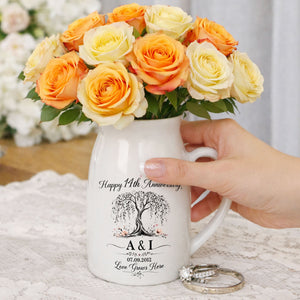 Happy Anniversary Love Grows Here Willow Tree And Flowers - Personalized Ceramic Flower Vase