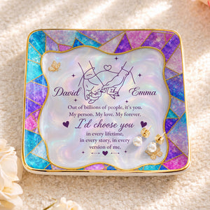 Out Of Billions Of People Holding Hands Stained Glass - Personalized Custom Jewelry Dish, Ceramic Dish, Square Shape - CPL1584_SCRF