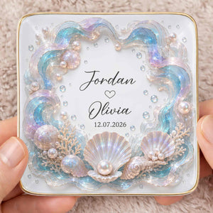 Our Love Is Deeper Than The Ocean Seashells And Mother Of Pearl - Personalized Custom Jewelry Dish, Ceramic Dish, Square Shape - CPL1635_SCRF