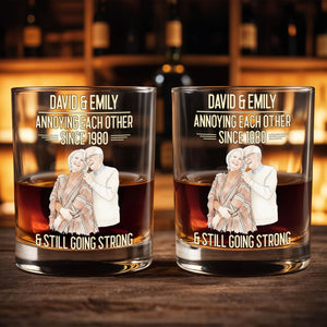 Annoying Each Other Since And Still Going Strong Custom Photo Portrait - Personalized Custom Whiskey Glass - CPL1654_RWG