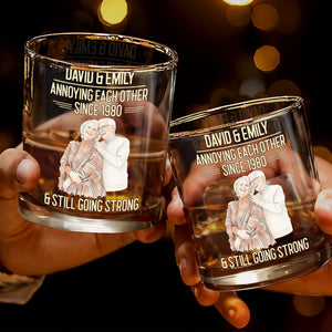 Annoying Each Other Since And Still Going Strong Custom Photo Portrait - Personalized Custom Whiskey Glass - CPL1654_RWG