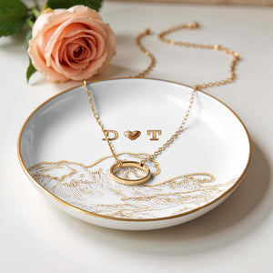 Riding The Waves Of Love Together Forever Ocean Wave And Heart - Personalized Custom Jewelry Dish, Ceramic Dish, Round Shape - CPL1661_RCRF
