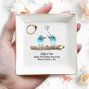 Celebrate Lifelong Love With Charming Birds Keepsake - Personalized Custom Jewelry Dish - CPL300_SCRD
