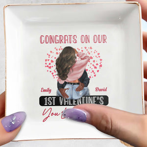 Congrats On Our 1st Valentine's You Lucky Girl With Hearts - Personalized Custom Jewelry Dish, Square Ceramic Dish - CPL310_SCRD