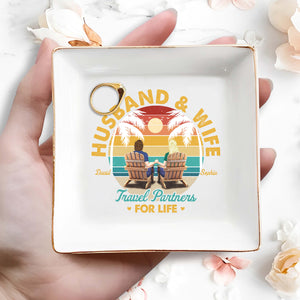Husband And Wife Travel Partners For Life - Personalized Custom Jewelry Dish, Square Ceramic Dish - CPL354_SCRD
