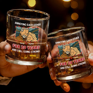 Annoying Each Other For 20 Years With Cartoon Couple - Personalized Custom Whiskey Glass - CPL401_RWG