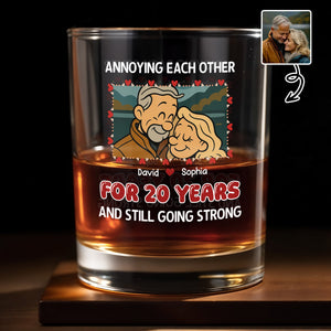 Annoying Each Other For 20 Years With Cartoon Couple - Personalized Custom Whiskey Glass - CPL401_RWG