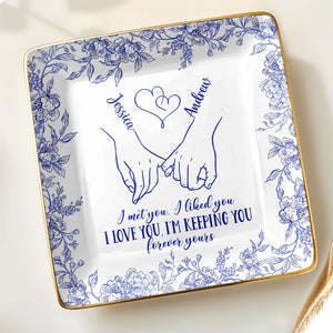 I Met You, I Loved You, Floral Heart Design - Personalized Custom Jewelry Dish, Ceramic Dish, Square Shape - CPL450_SCRF