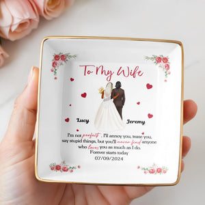 To My Wife, Flowers And Hearts - Personalized Custom Jewelry Dish, Ceramic Dish, Square Shape - CPL464_SCRF