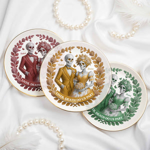 Until Death Do Us Part With Skulls And Roses - Personalized Custom Jewelry Dish, Ceramic Dish, Round Shape - CPL506_RCRF