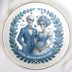 Until Death Do Us Part With Skulls And Roses - Personalized Custom Jewelry Dish, Ceramic Dish, Round Shape - CPL506_RCRF