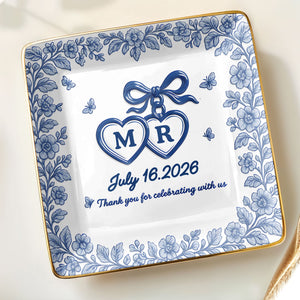 Thank You for Celebrating with Us, Flowers and Hearts - Personalized Custom Jewelry Dish, Ceramic Dish, Square Shape - CPL510_SCRF